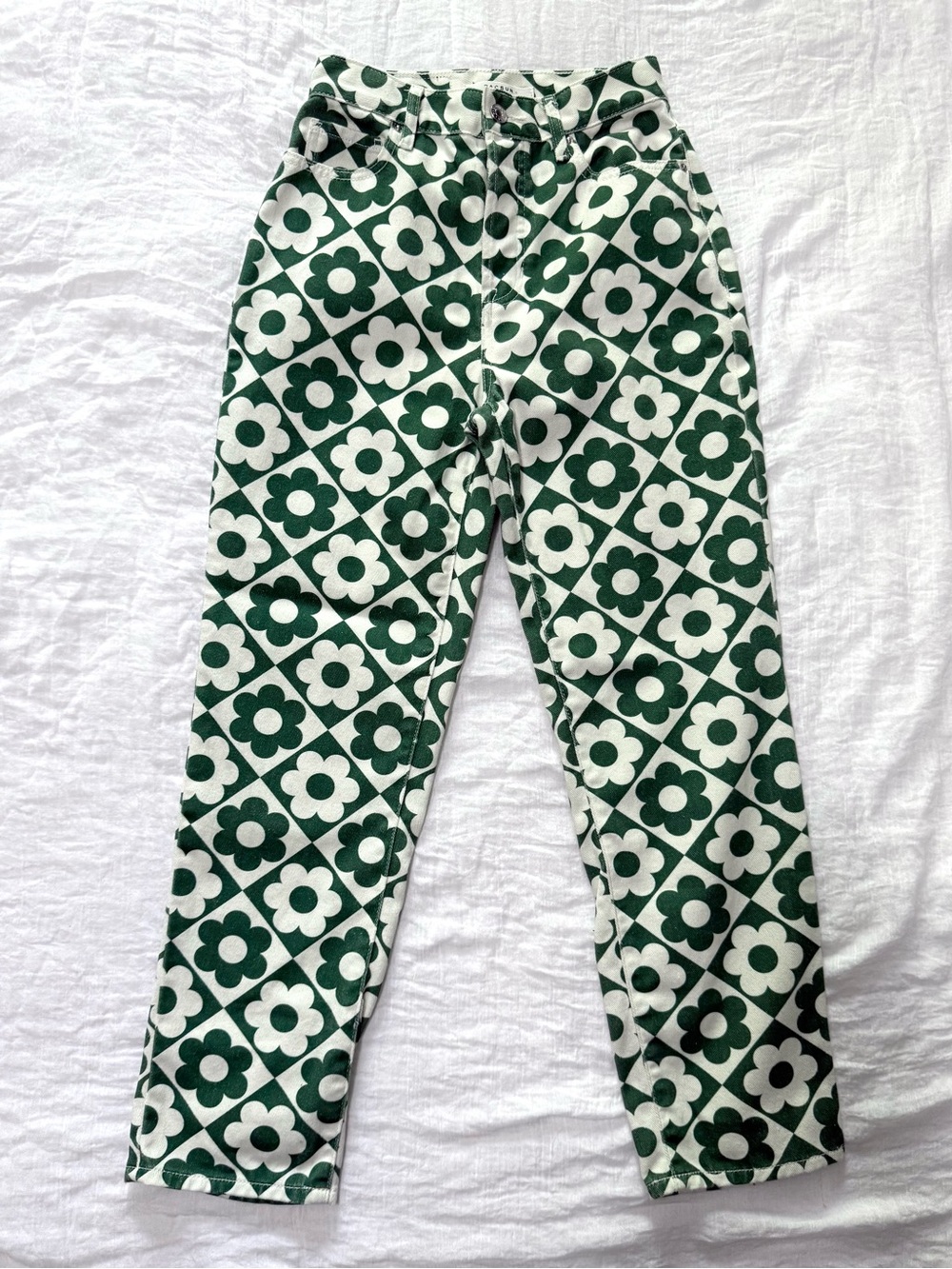 PacSun Green & White Daisy High Waisted Straight Leg Jeans Size 24
